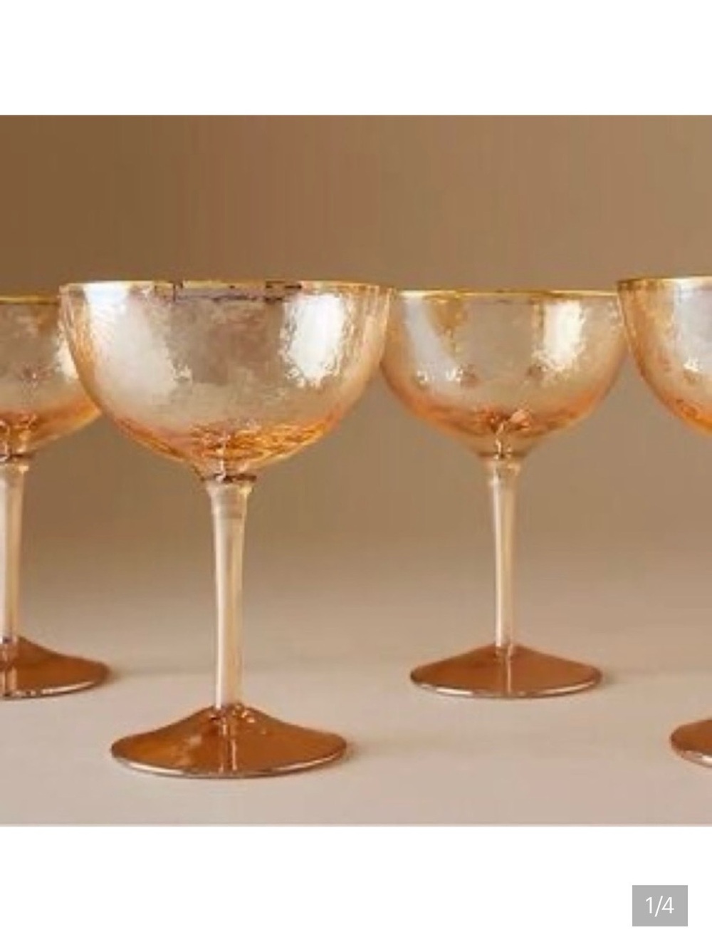 Anthropologie Zaza Collection Honey Luster Coupe Glasses - Qty 4 Pink/Gold
